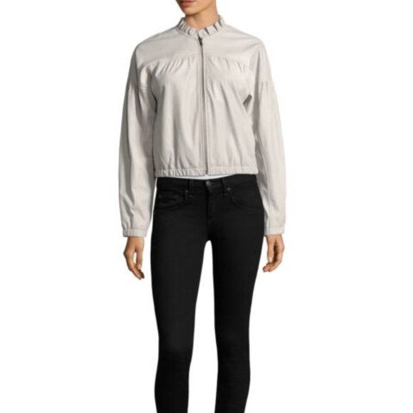 Rebecca Taylor Ruffle Trim Lambskin Leather Jacket